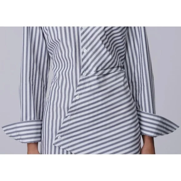 KBB KAHLANA Target‎ S Small Long Sleeve The Draped Shirtdress Blue Striped Dress - Picture 4 of 12